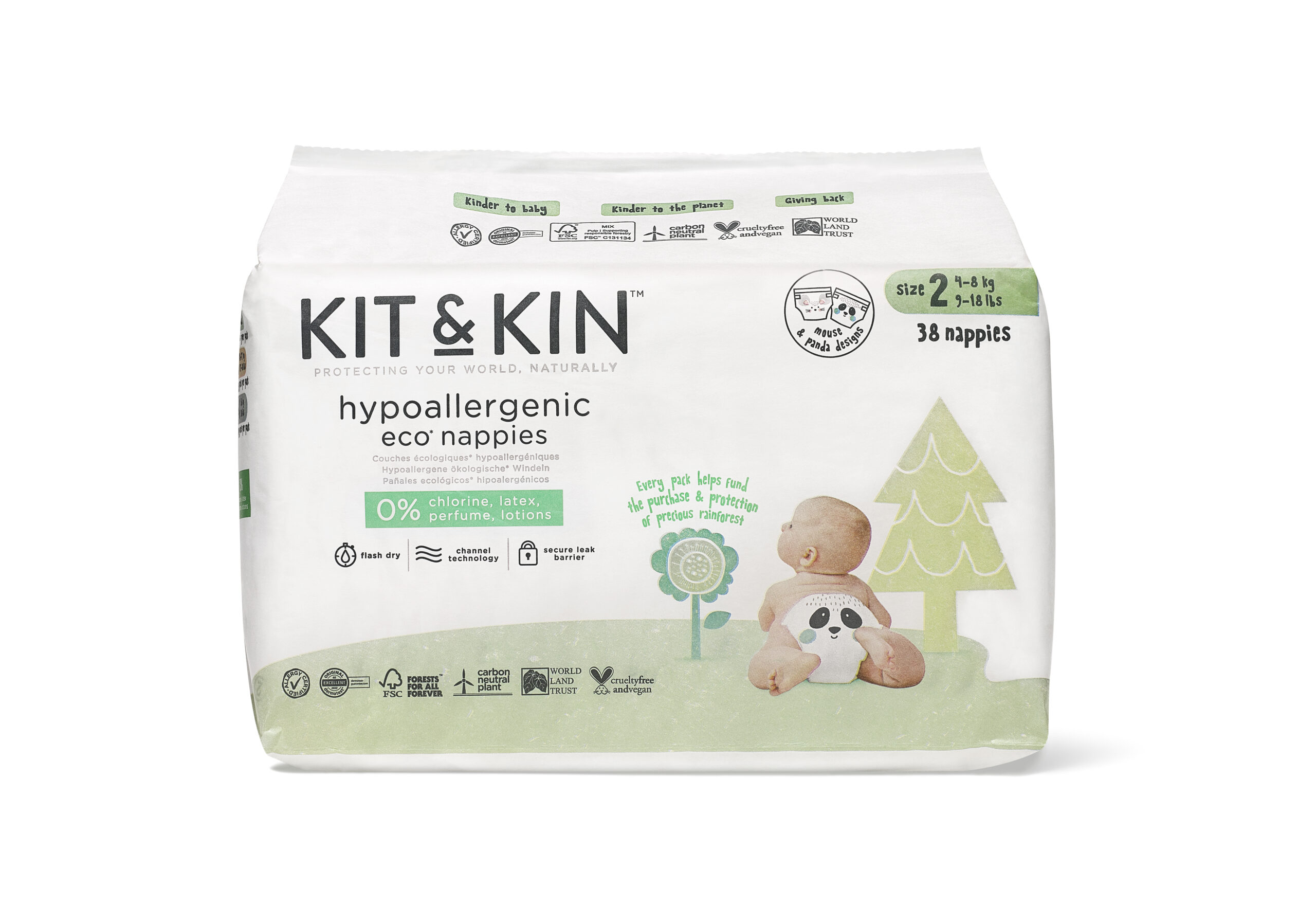 Scutece Hipoalergenice Ecologice Kit & Kin, mărimea 2, 4-8 kg , 38 buc.