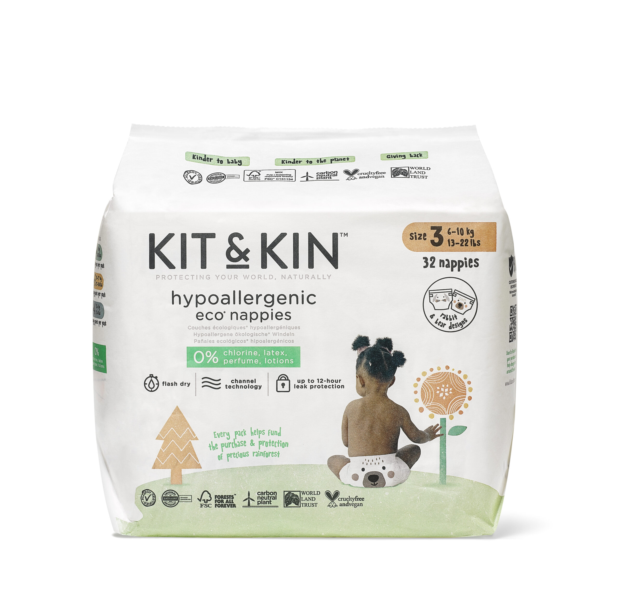 Scutece Hipoalergenice Ecologice Kit & Kin, mărimea 3, 6-10 kg , 32 buc.