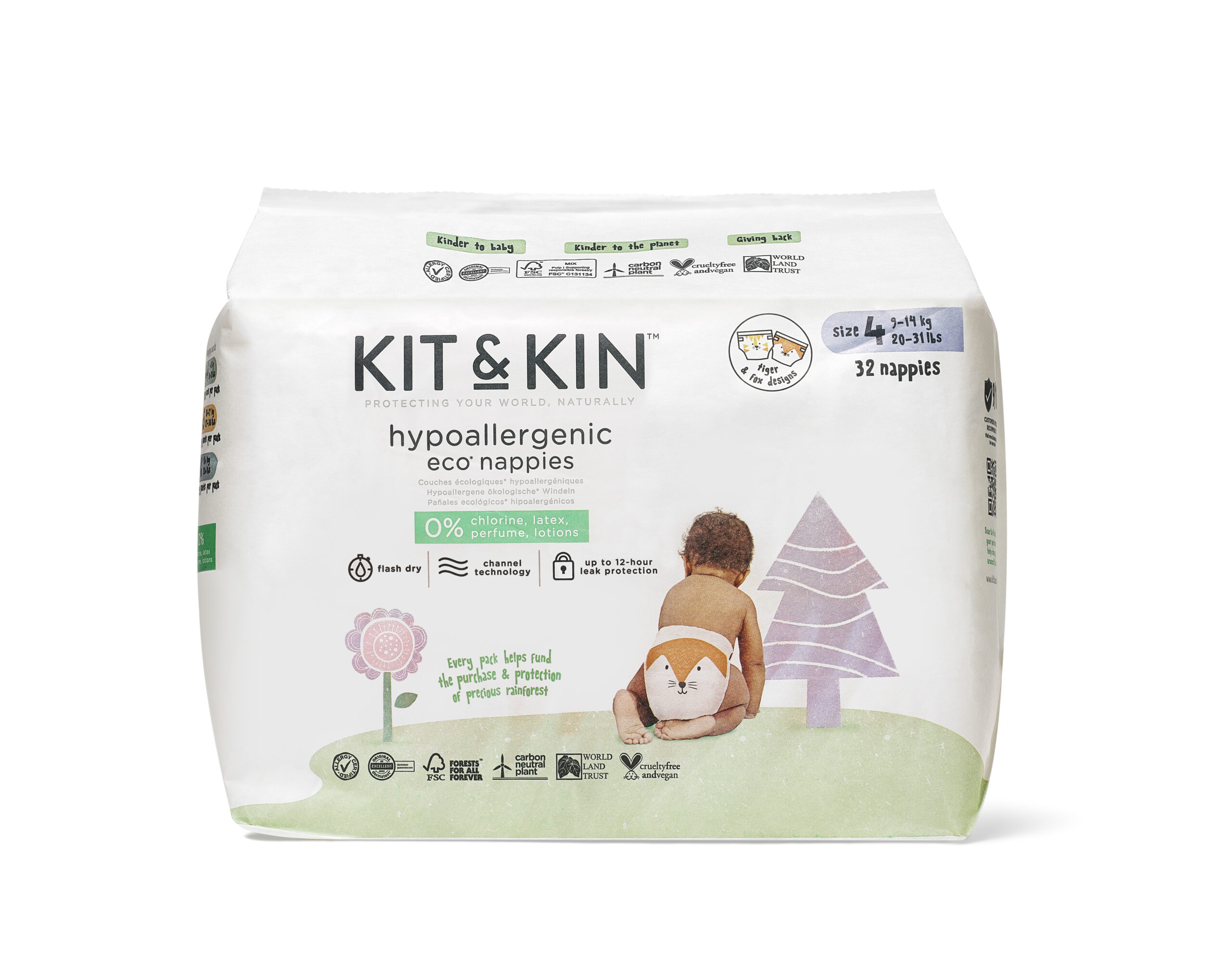 Scutece Hipoalergenice Ecologice Kit & Kin, mărimea 4, 9-14 kg , 32 buc.