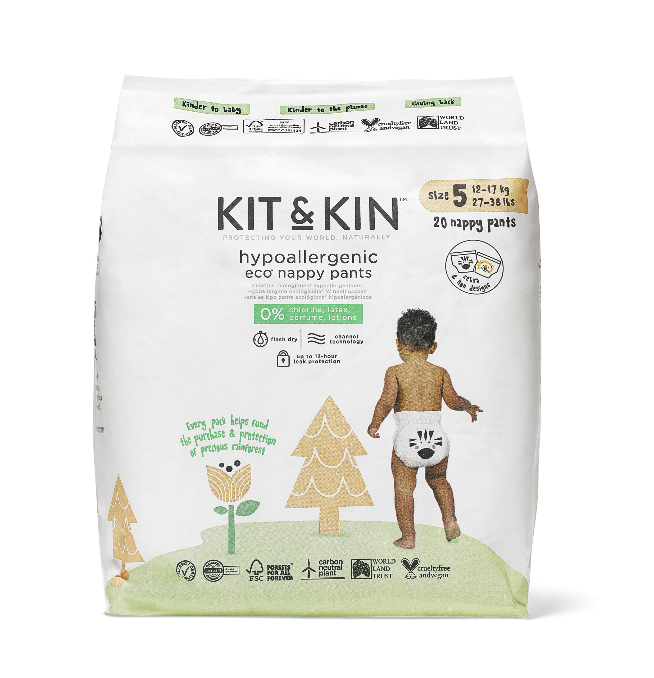 Chiloței Hipoalergenic Ecologic Kit & Kin, mărimea 5, 12-17 kg, 20 buc.