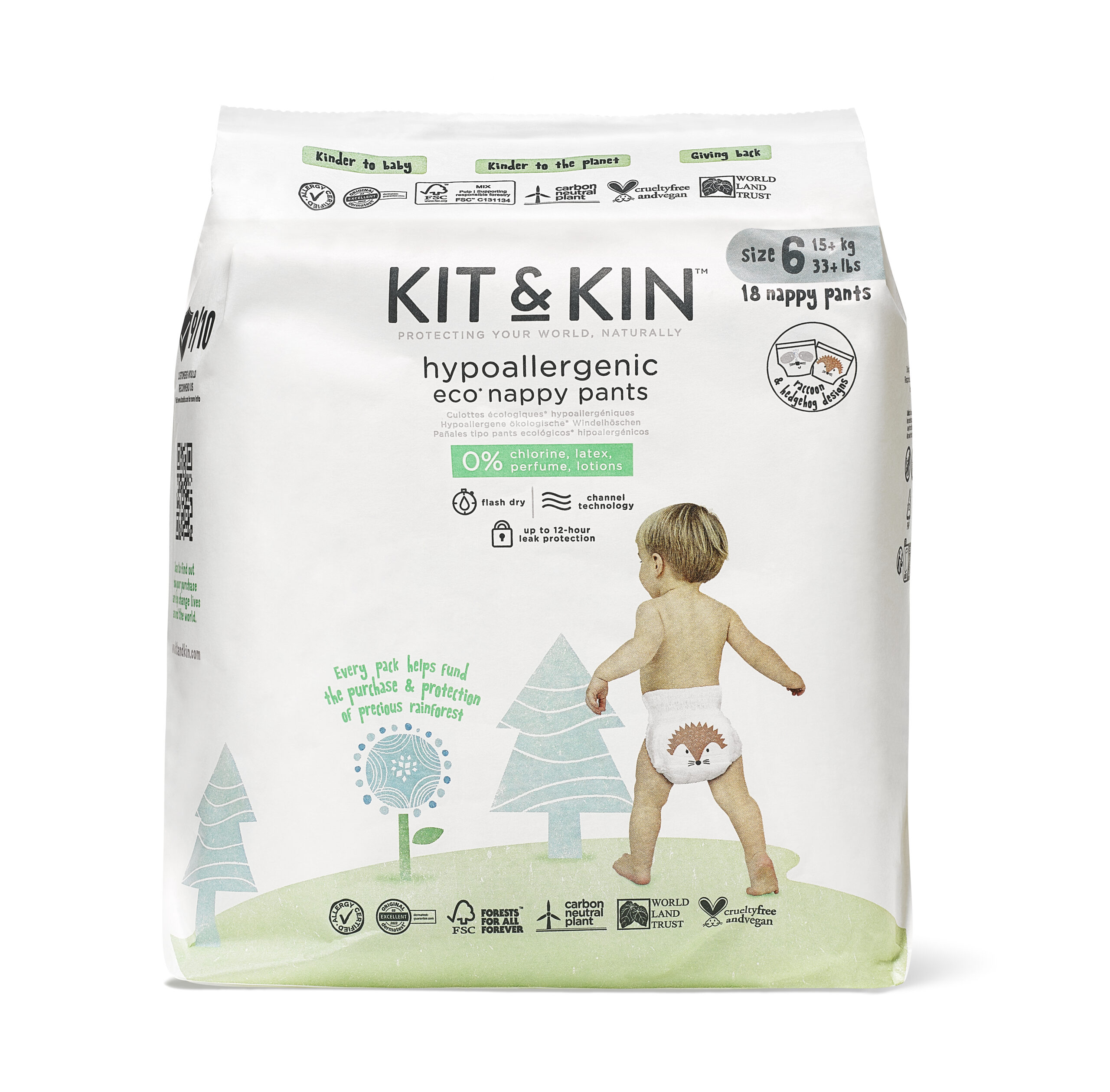 Chiloței Hipoalergenic Ecologic Kit & Kin, mărimea 6, 15 kg+, 18 buc.