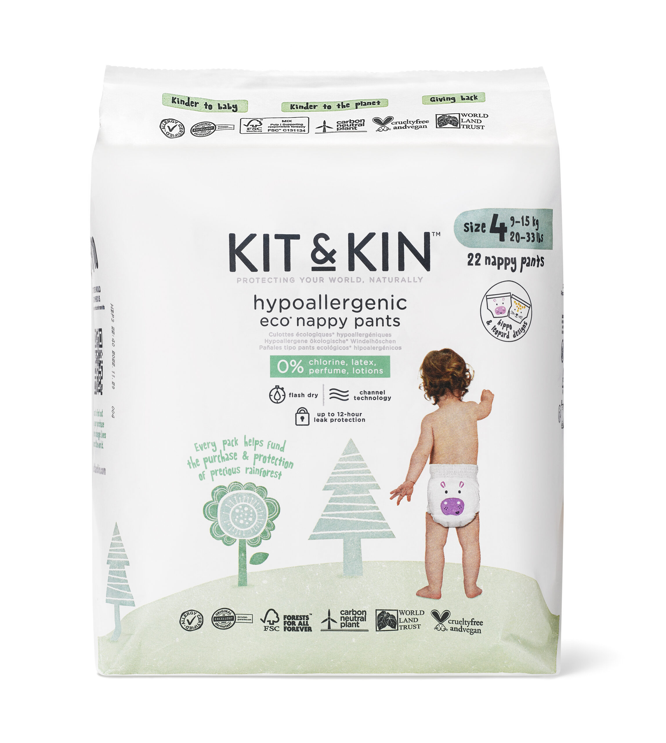 Chiloței Hipoalergenic Ecologic Kit & Kin, mărimea 4, 9-15 kg+, 22 buc.