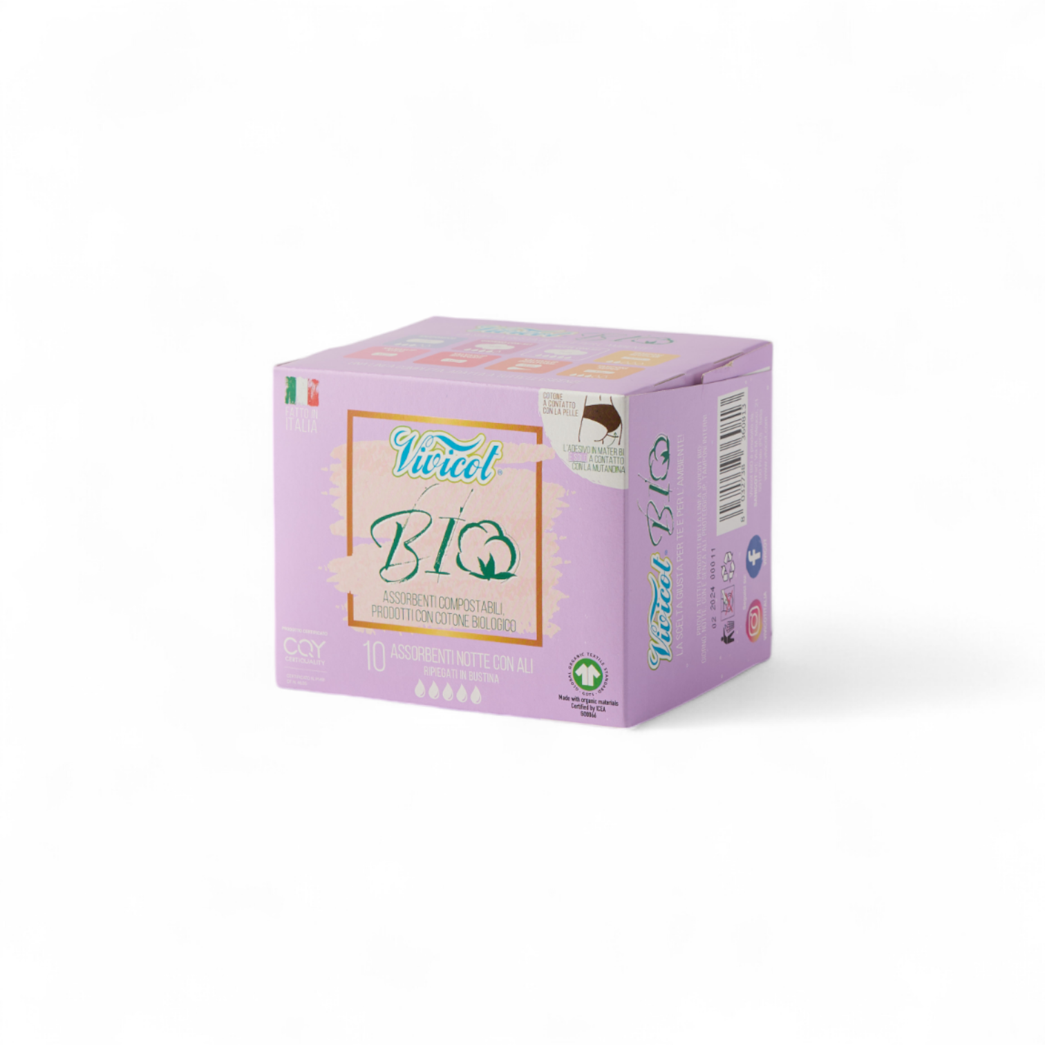 Absorbante Eco de Noapte din Bumbac Organic cu Aripioare 10 buc. Vivicot