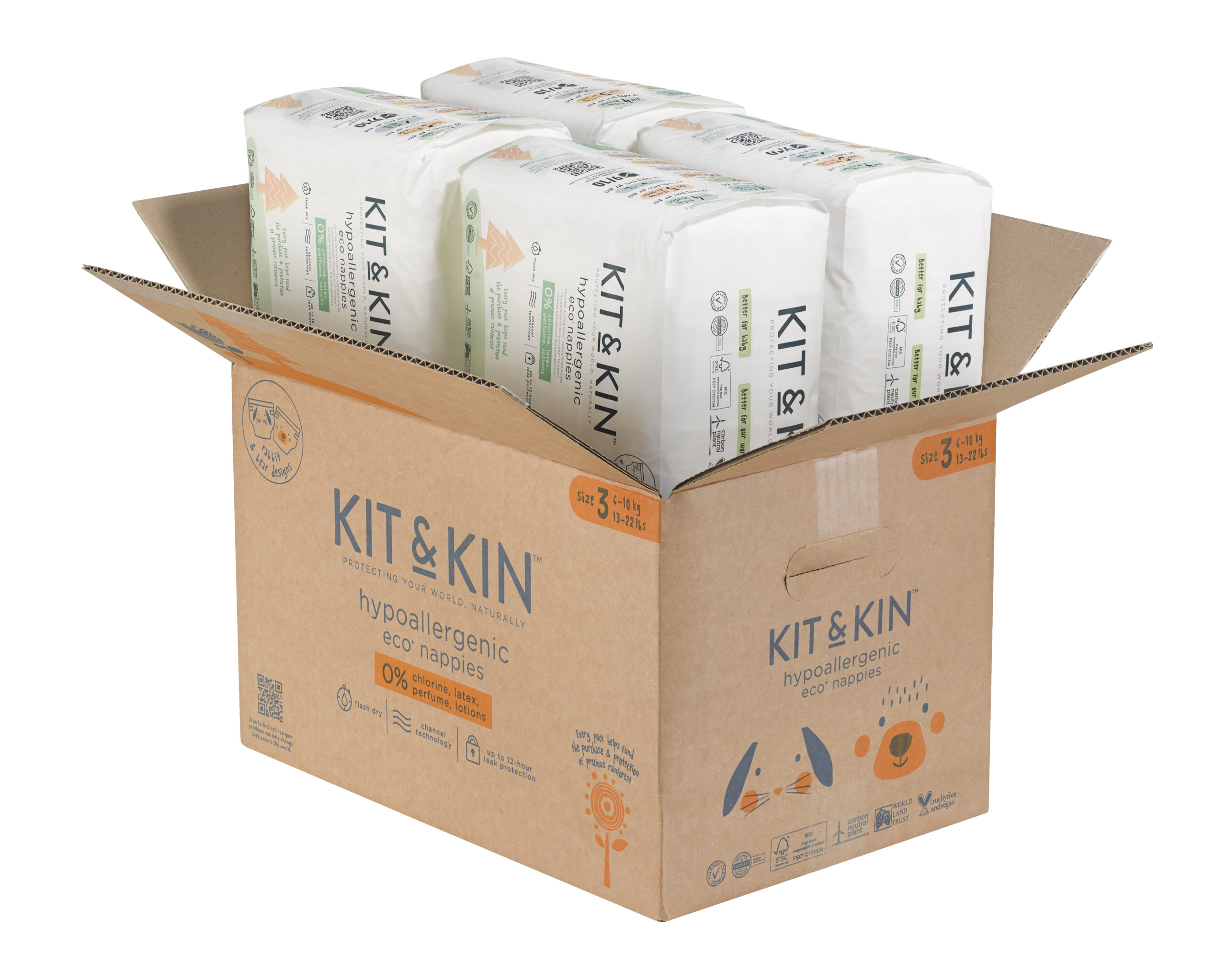 Scutece Hipoalergenice, Ecologice Kit & Kin, mărimea 3, 6-10 kg, 128 buc.