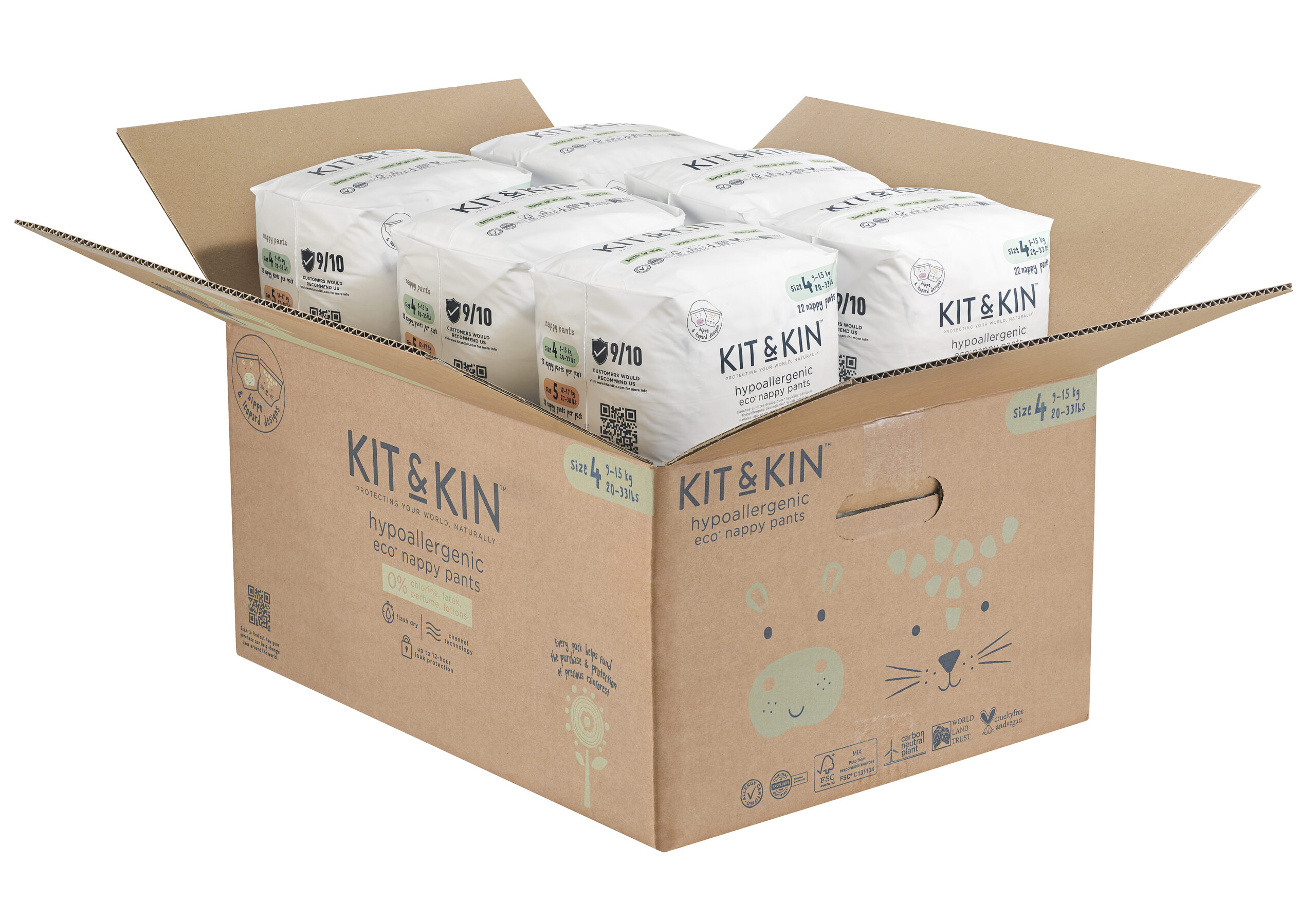 Chiloțel Hipoalergenic Ecologic Kit & Kin, mărimea 4, 9-15 kg+, 132 buc.