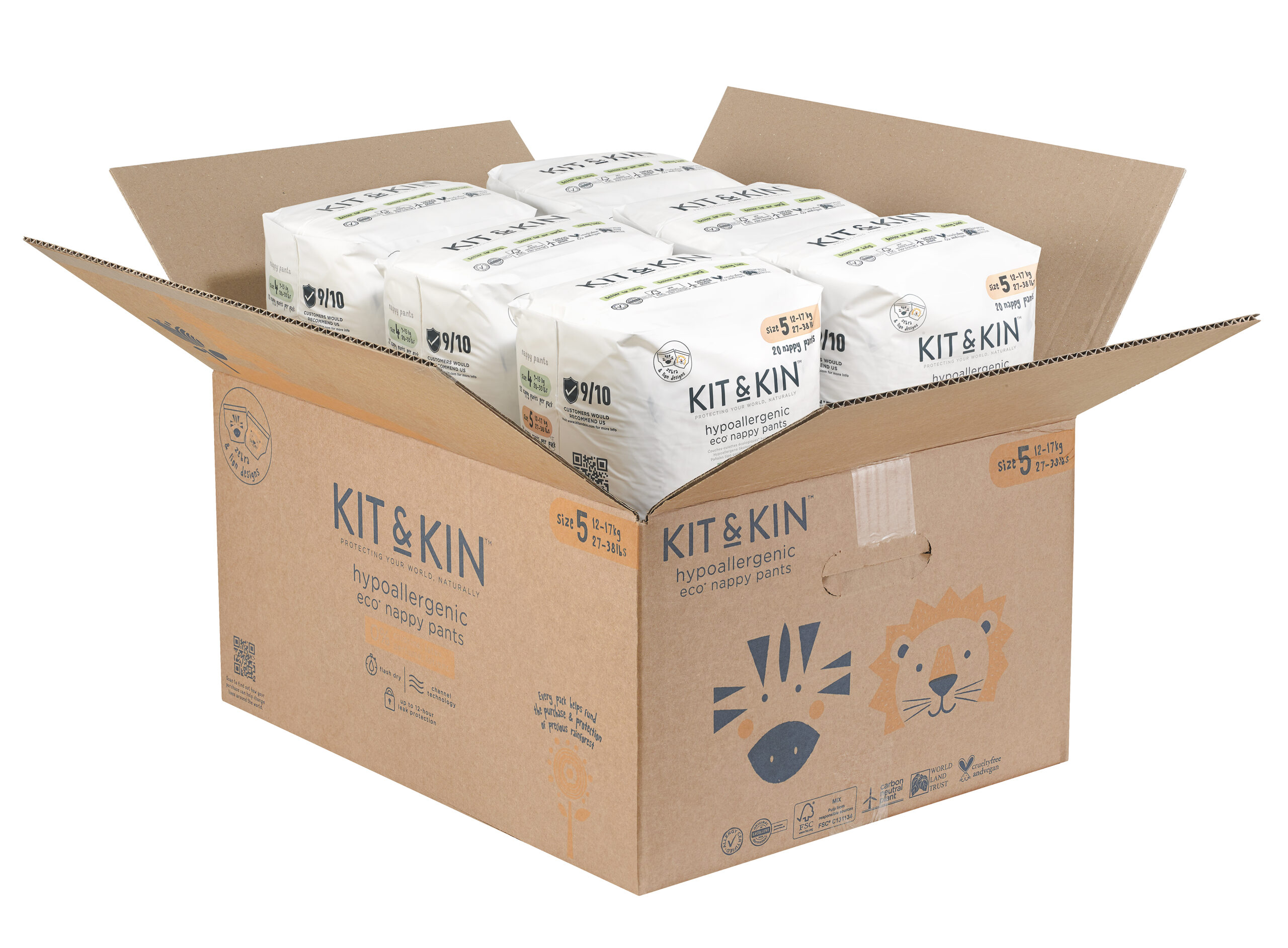 Chiloțel Hipoalergenic Ecologic Kit & Kin, mărimea 5, 12-17 kg+, 120 buc.