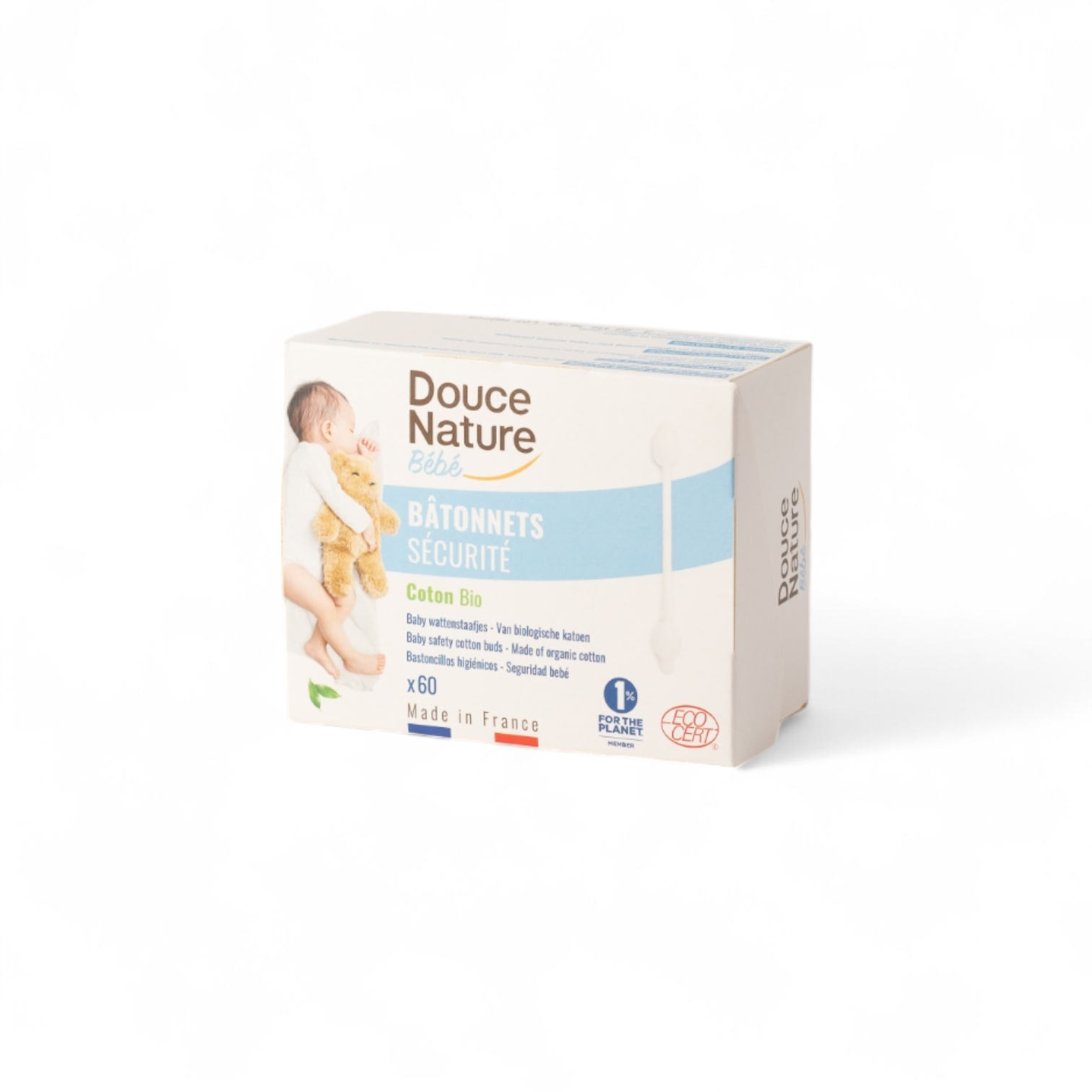 Bețișoare Urechi din Bumbac Eco, pentru Bebeluși, 60 buc – Douce Nature