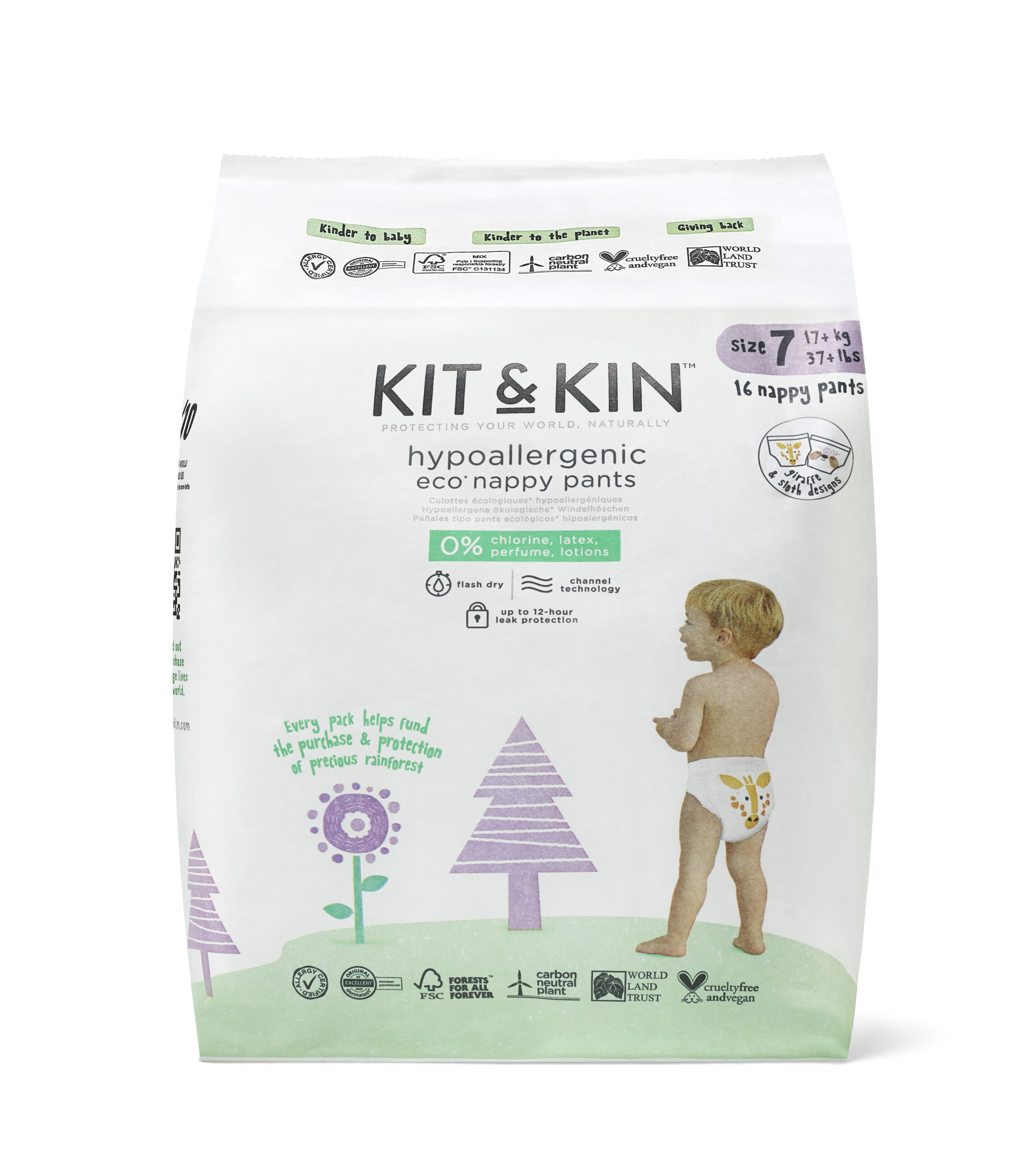 Chiloței Hipoalergenic Ecologic Kit & Kin, mărimea 7, 17 kg+, 16 buc.