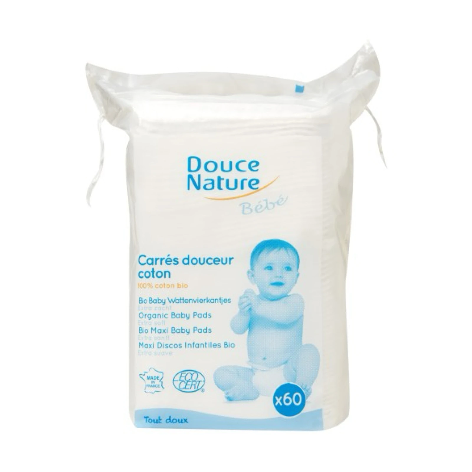 Șervețele uscate din Bumbac Eco, pentru Bebeluși, 60 buc – Douce Nature
