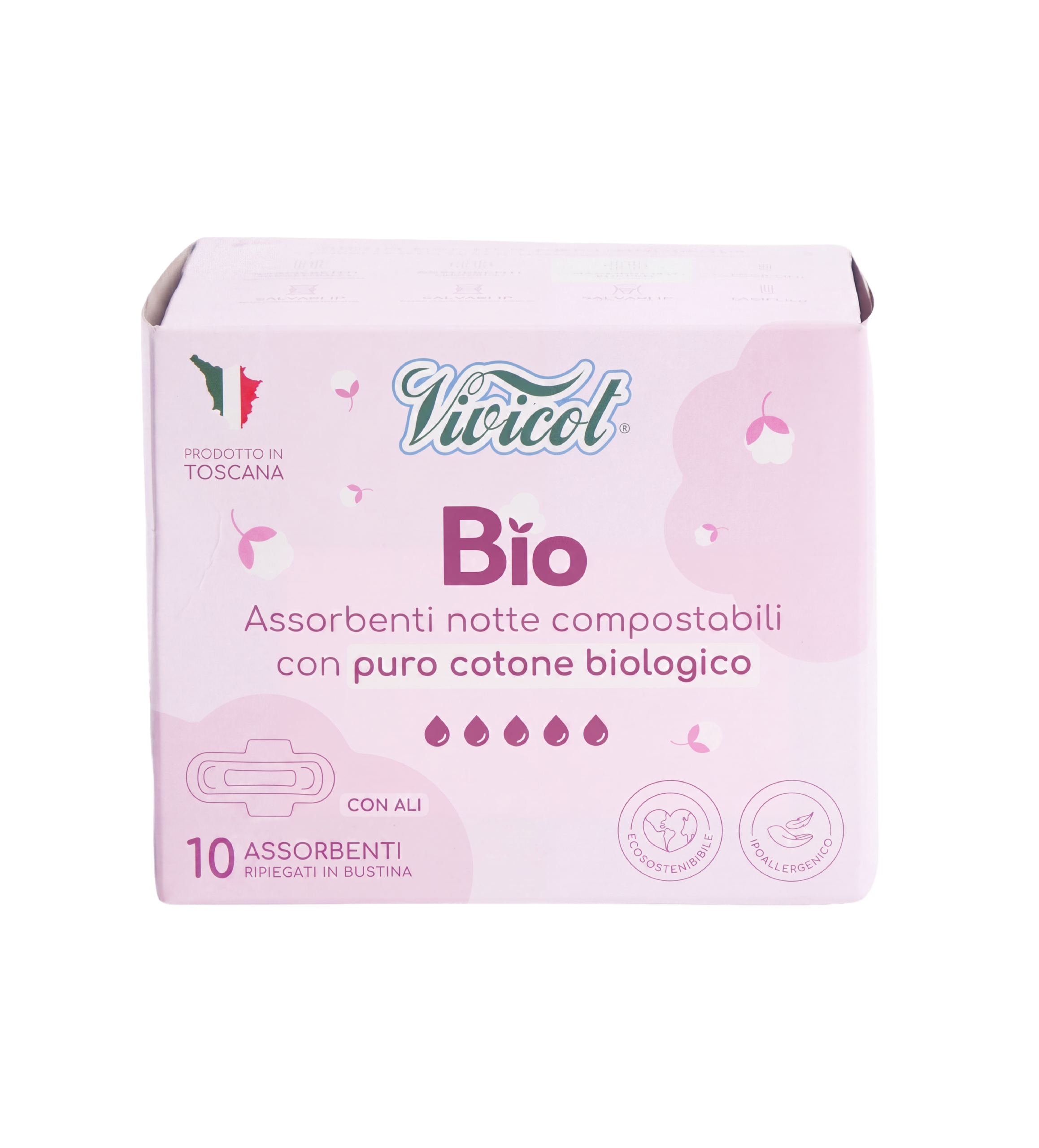 Absorbante Eco de Noapte din Bumbac Organic cu Aripioare 10 buc. - Vivicot