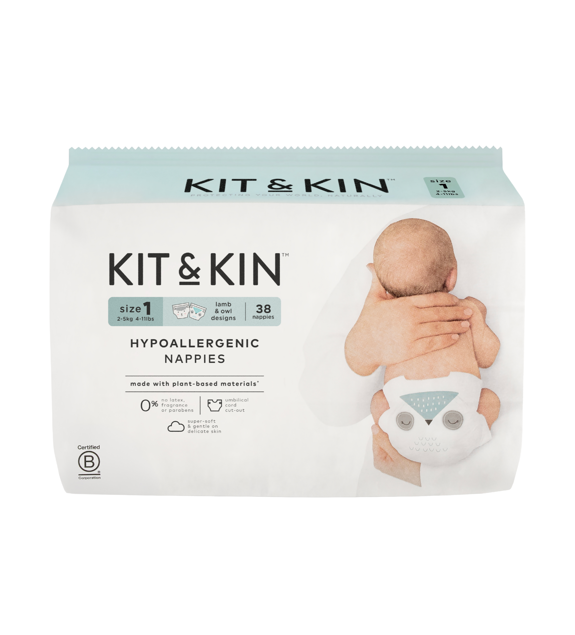 Scutece Eco, Hipoalergenice Kit & Kin, mărimea 1, 2-5 kg, 38 buc.